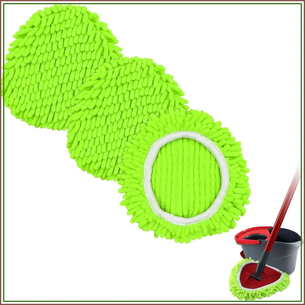 3 Pack Microfiber Chenille Mop Head Refills for Spin Mop, High Absorbency, Reusable & Washable