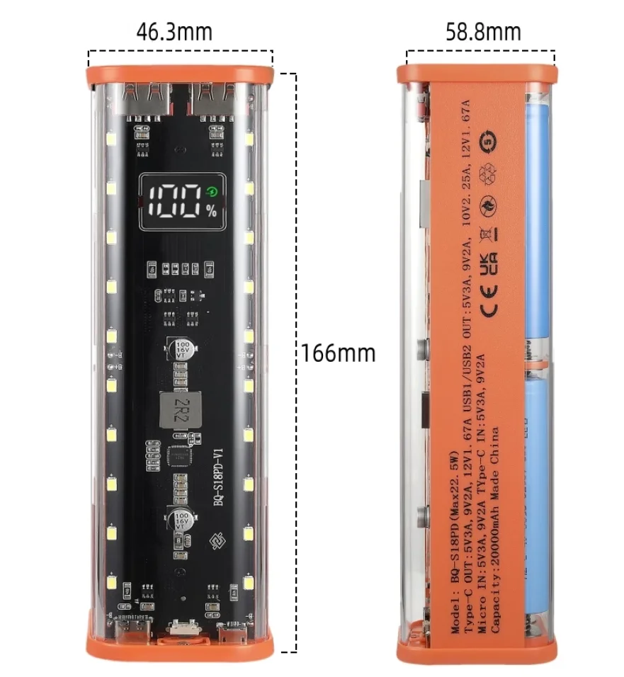 8x18650 DIY Power Bank Case PD22.5W LED Screen Battery Storage Shell for Huawei Xiaomi High Capacity Portable Charging