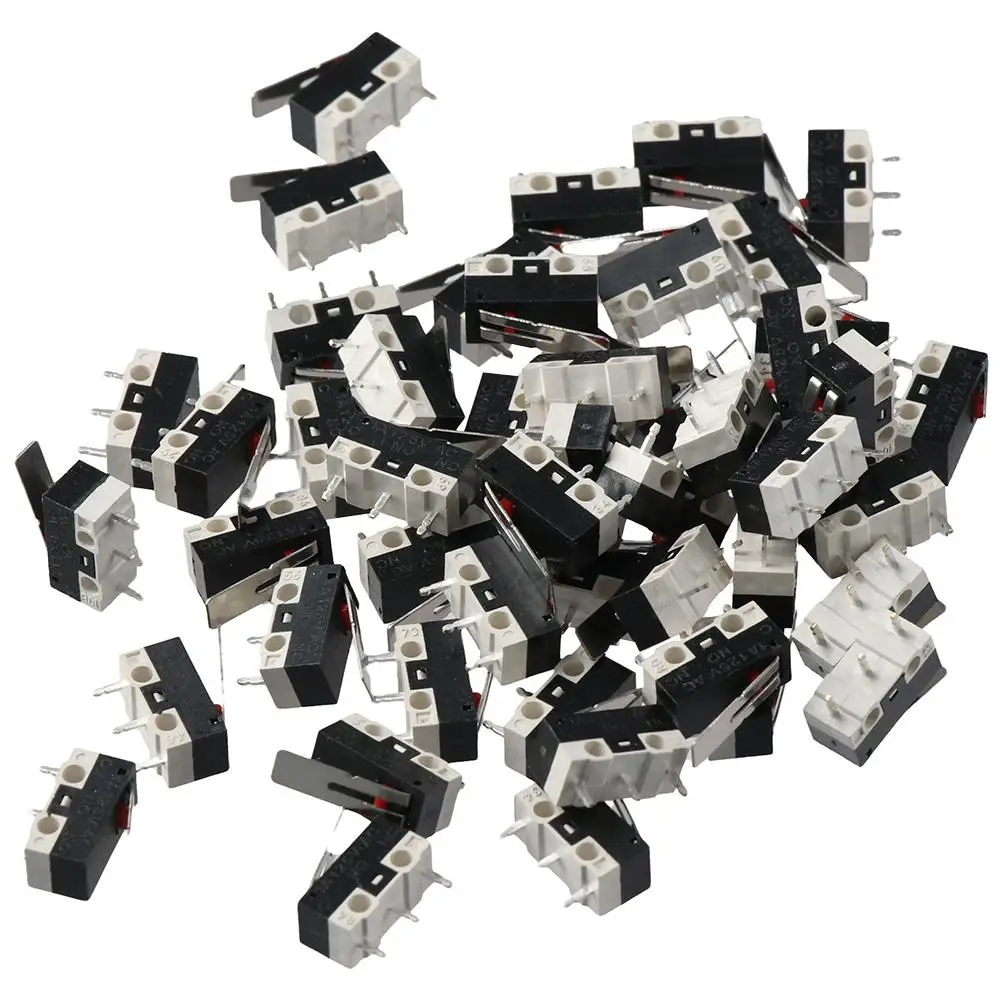 50Pcs 3 Pin Micro Limit Switch SPDT 1NC+1NO Micro Switch Black+White AC 1A 125V Limit Switch for Arduino CYT1073 Toy Mouse