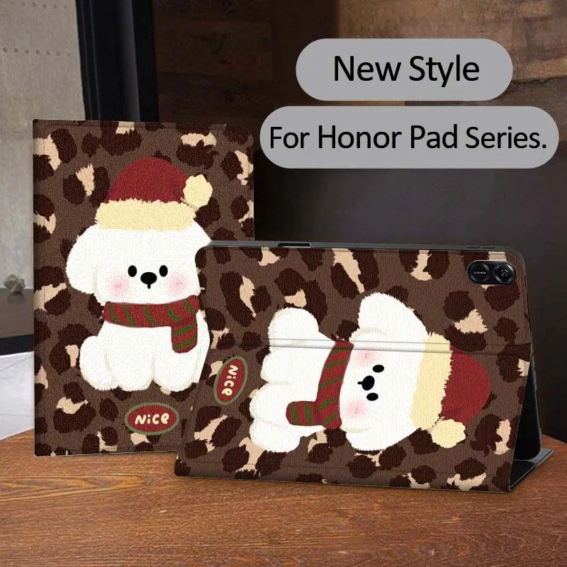 

Retro White Cute Dog Pattern For Honor Tab Tablet MagicPad 3 6 7 X8 V7 V8 8 9 X9 X8a X9a 10 Pro Inch 2020 2021 Tablet Case
