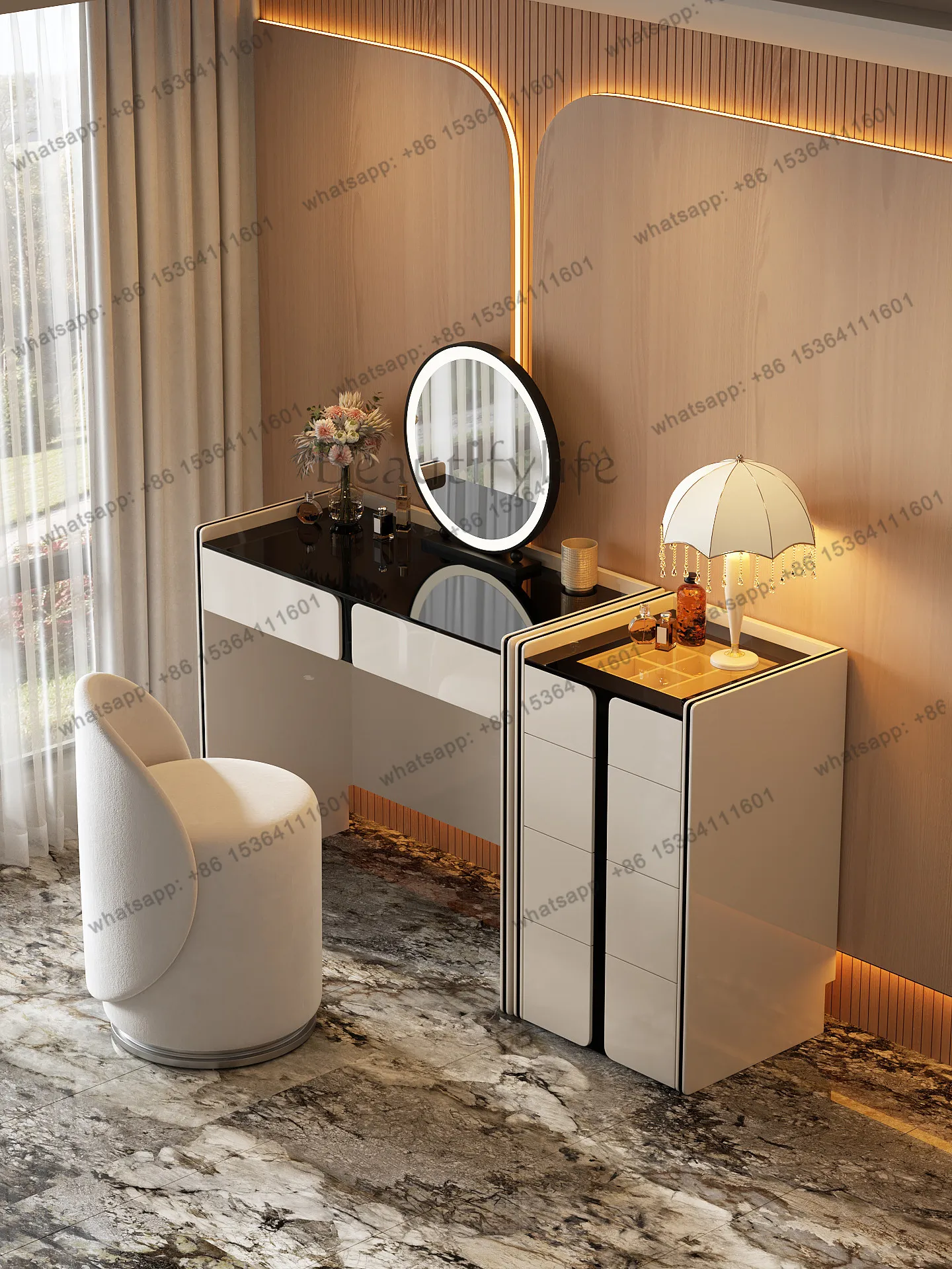 LD Modern Vanity Desk Dressing Vanity Chest of Drawers with Smart LED Mirror Luxury Makeup   Console Makeup Chests Vanity
