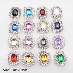10Pcs 18*20MM Double Row Acrylic Rectangular Rhinestone Flat Bottom DIY Silver Plated Sewing Garment Decoration Accessories