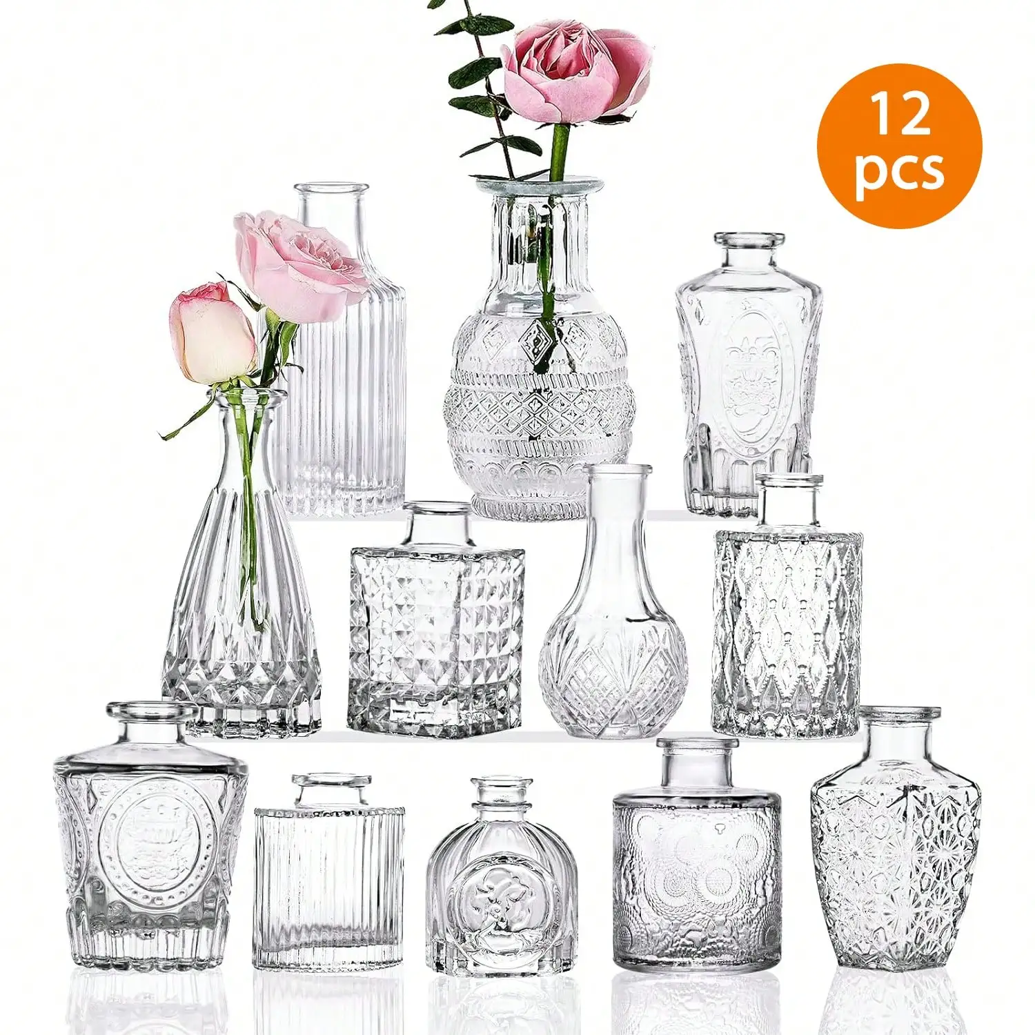 12 Glass Bud Vase Set, Small Vases For Flowers, Clear Bud Vases For Centerpieces Small Flower Vases In Bulk For Rustic Wedding Decorations Vintage Look, For Home Decor, Garden Decor,Plant Pot,Outdoor Decor, Wedding Decor
