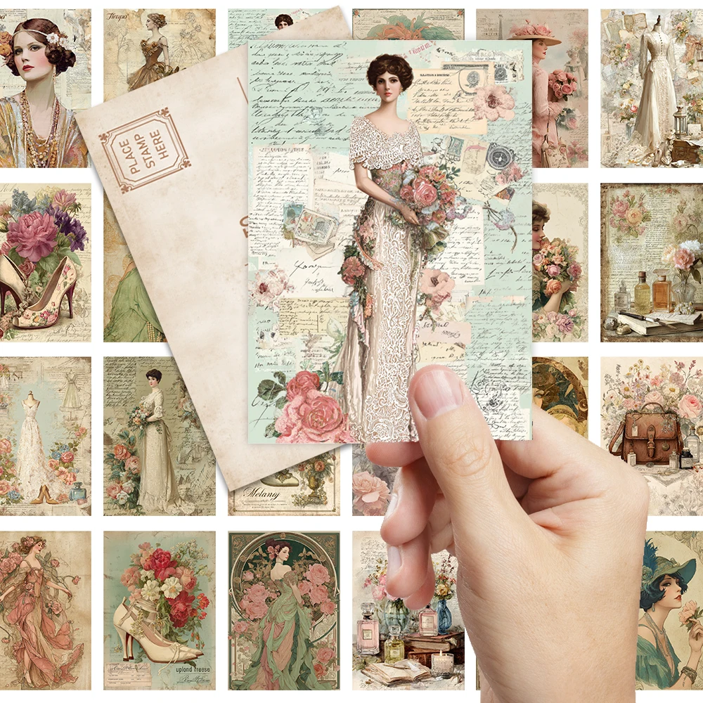 32 Stück Vintage-Postkarten im Mucha-Stil, europäische mittelalterliche Blumenmädchen-Themen-Wohnzimmerdekorkarten, dicker Karton, hohe Qualität