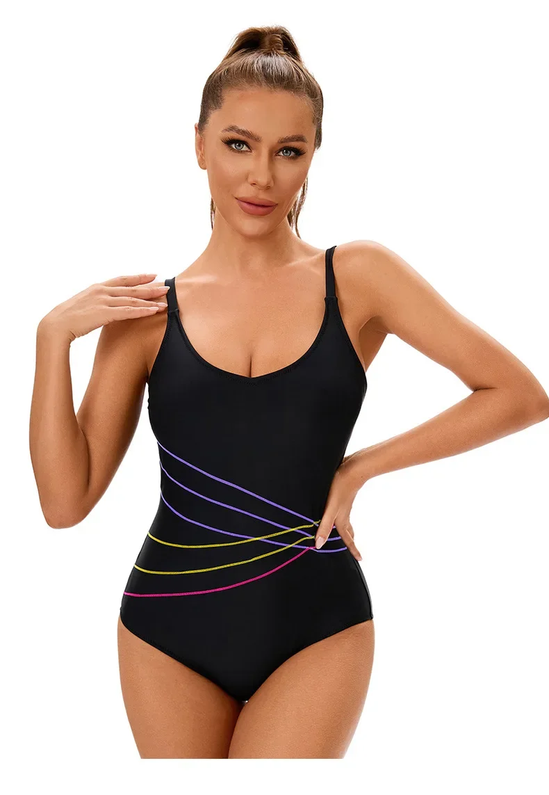 Traje de baño sólido de moda, traje de baño de una pieza, traje de baño de talla grande, traje de baño deportivo para mujer, trajes de baño para surfear, traje de baño