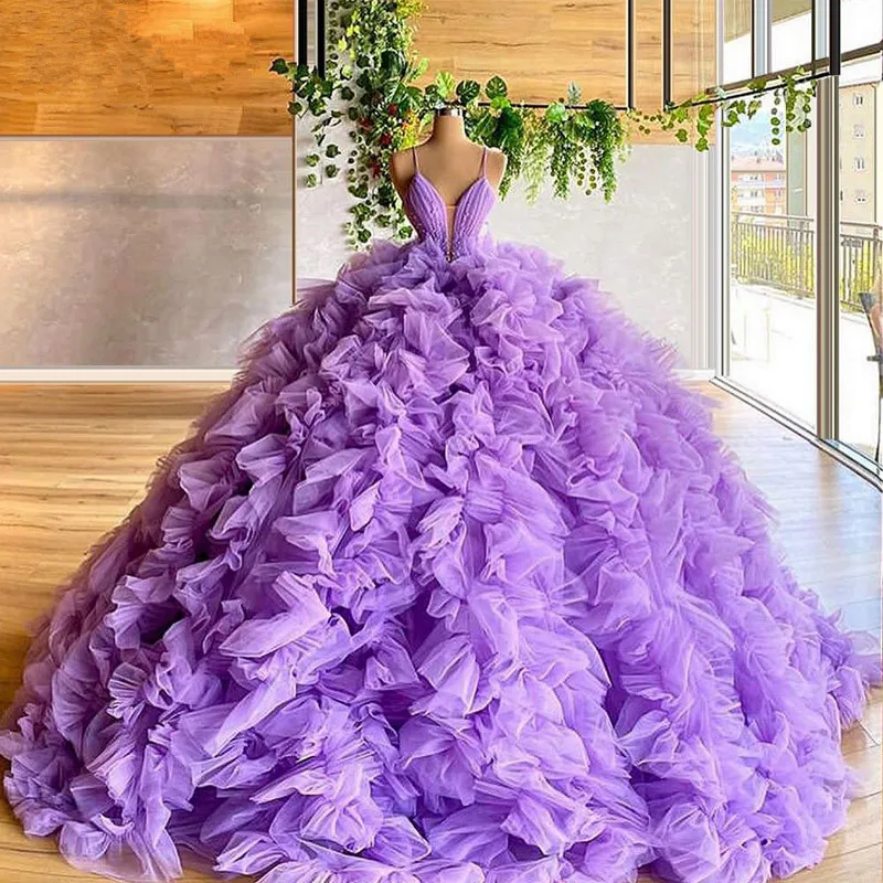 Luxury Purple Prom Dress Evening Dress Layered Ruffle Hang Quinceanera Dresses Gown Elegant Party Evening Dress