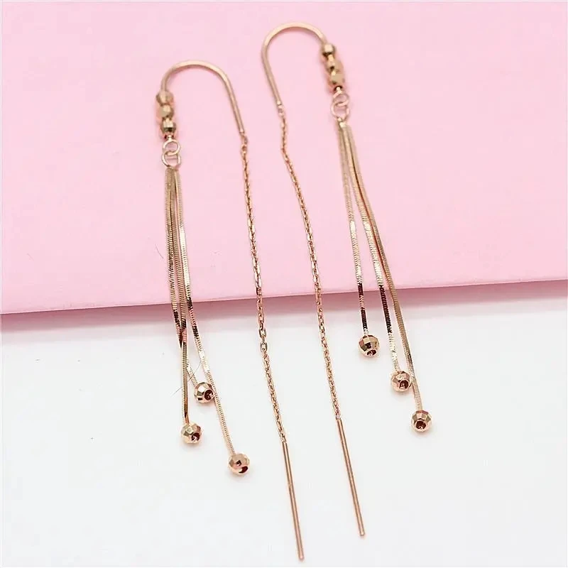 585 purple gold long ear line 14k rose gold geometric round bead fashion soft chain tassel earrings for women luxury jewelry