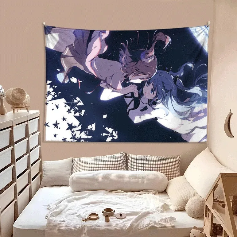 VIKAMA Kawaii School Uniform Anime Girl Tapestry Blonde Hair Garden Watering Can Wall Hanging Teen Girls Bedroom Decor