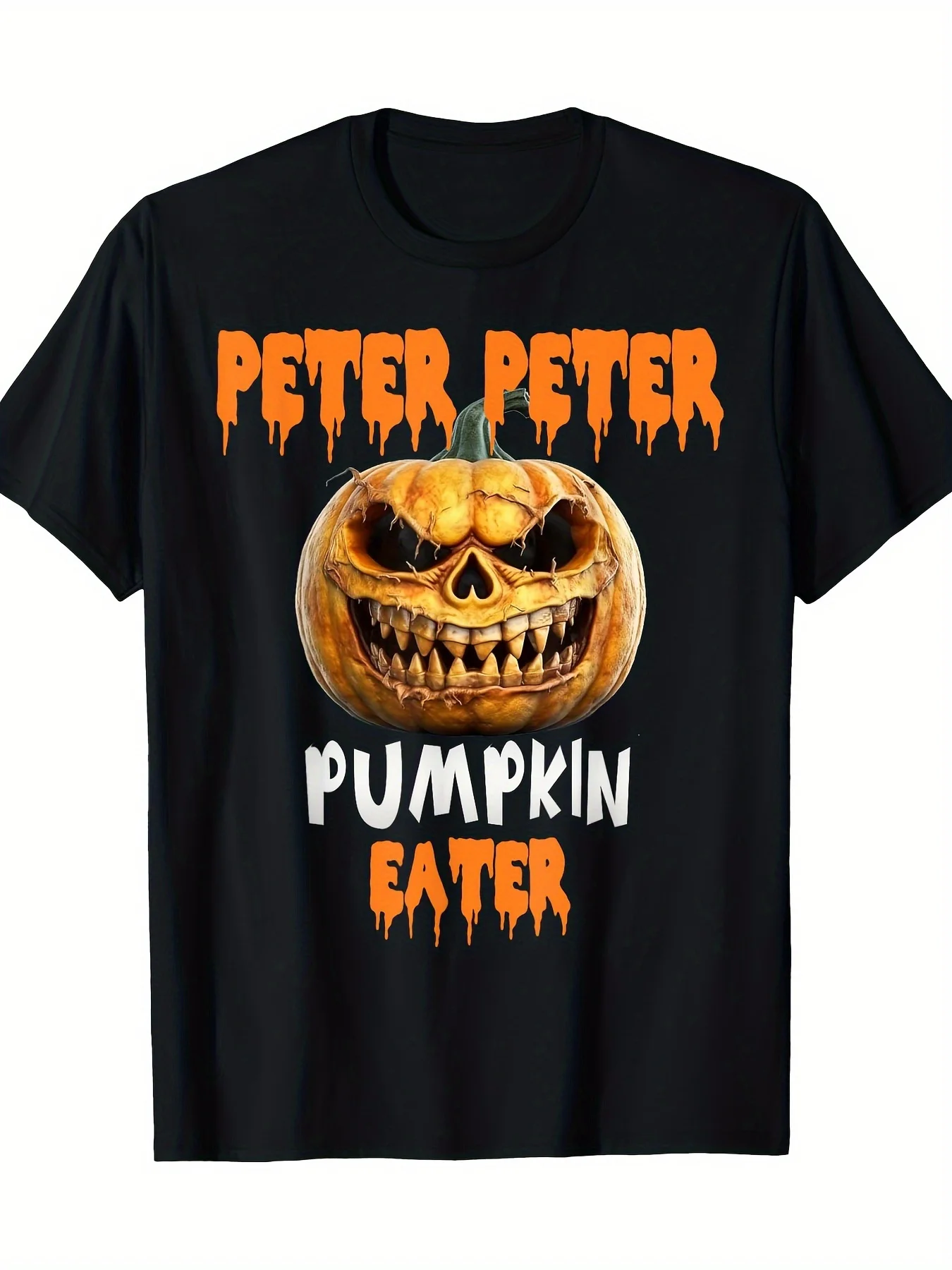 Men'S Heat Transfer Print Short Sleeve T-Shirt with Fun Peter Pumpkin Eater Halloween Design, Crew Neck, Casual Wear, Comfortable for All Seasons, Funny Graphic Tee, Halloween Costume
