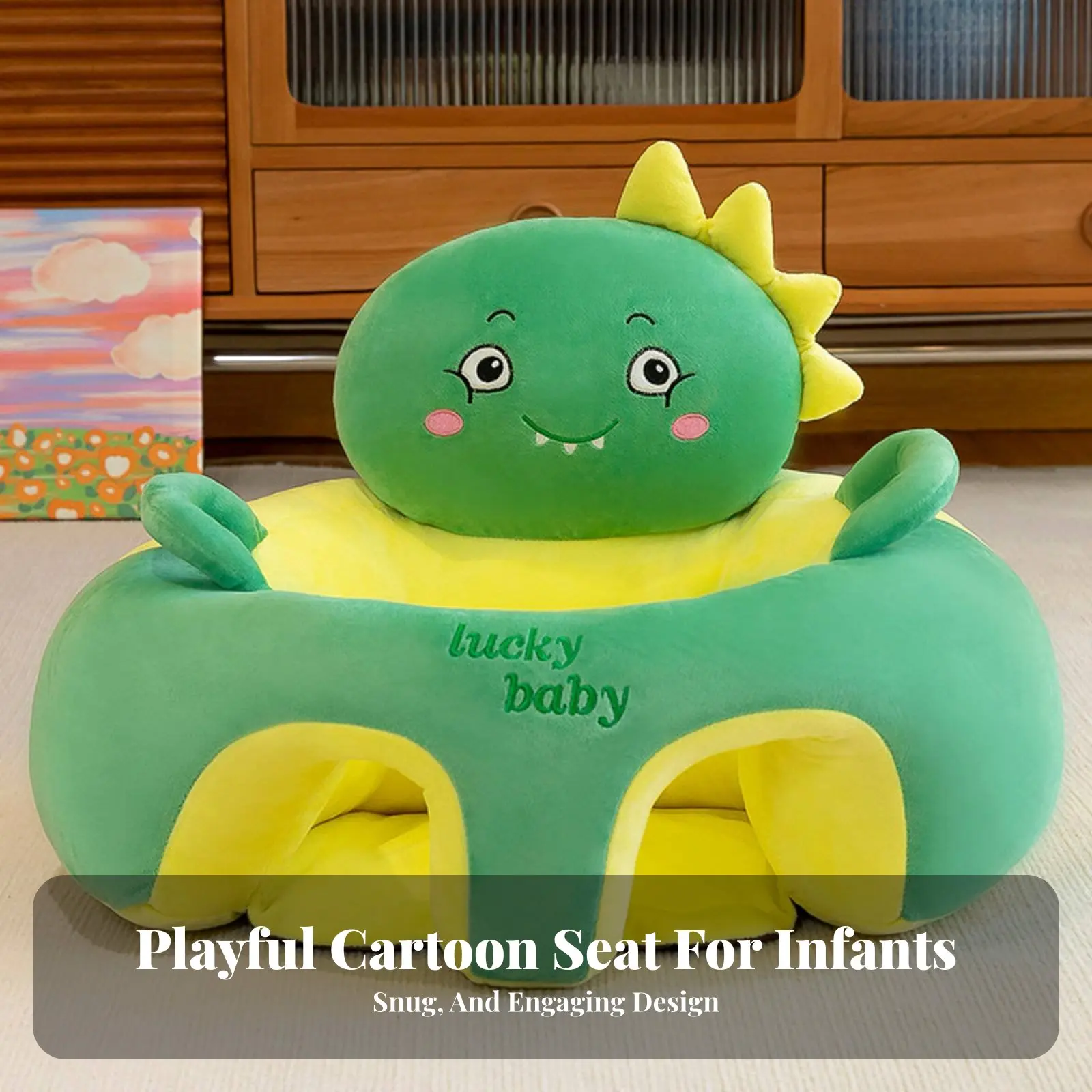 

Inflatable infant Training Seat with Radish Toy Soft and Comfortable Infant assist Chair Skingentle Safety Guardrail for Home