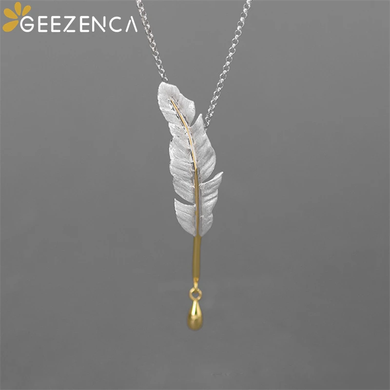 GEEZENCA 925 Sterling Silver 3D Quill Pen Necklace Pendant For Women Feather Unique Chic Pendants Without Chain 2024 New Gift