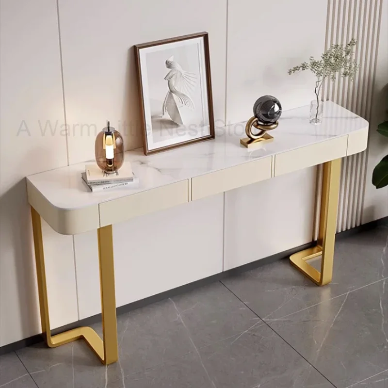 Luxury Glossy Console Table For Hallway Living Room Slate Porch Side Table High-quality Drawer Cabinet Home Furniture 80/100/120