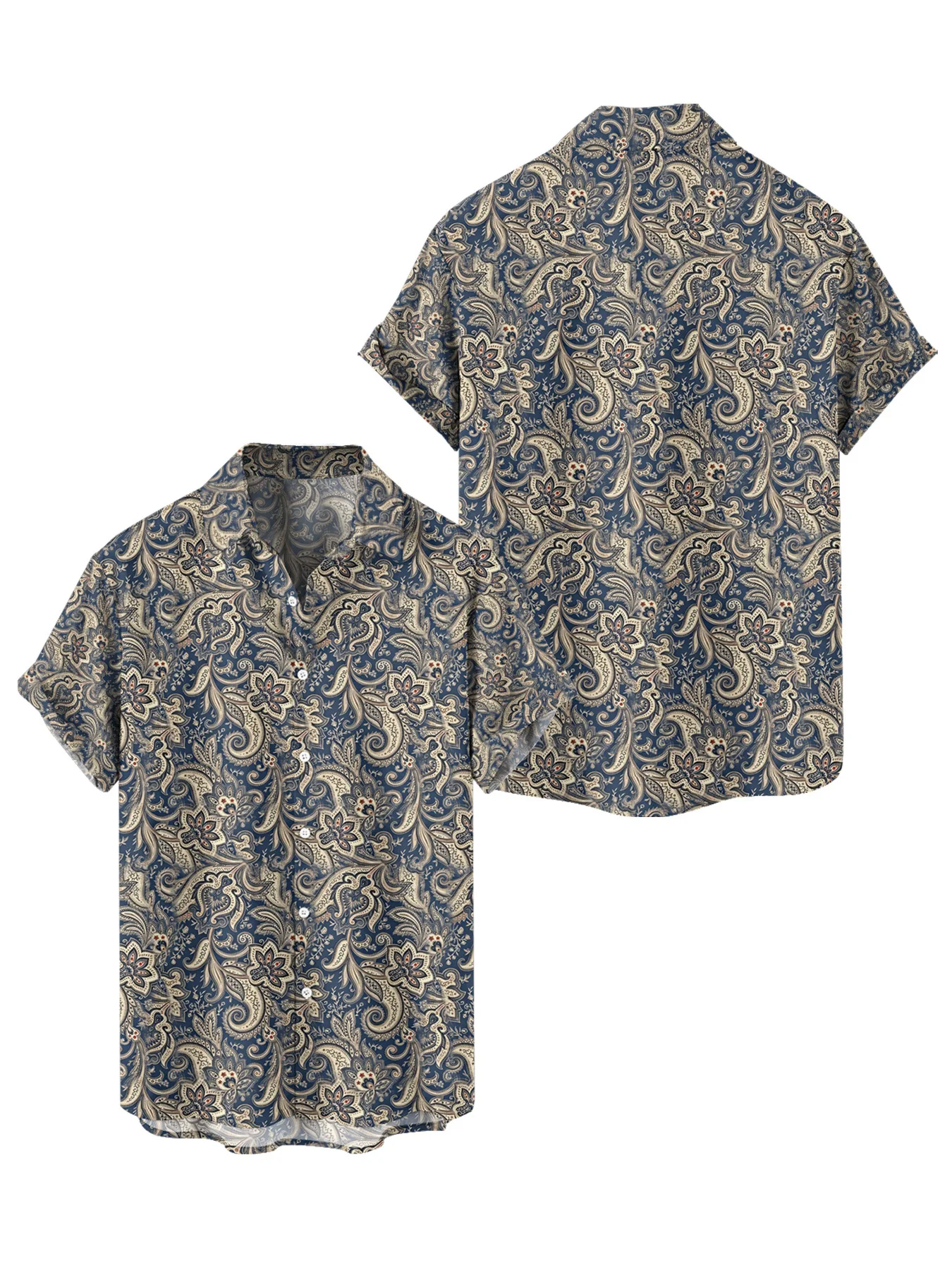 Kemeja Bunga Pria Kreatif Serbaguna Mode Kardigan Kancing Kerah Lengan Pendek Angin Liburan Pantai Hawaii Perdagangan Luar Negeri