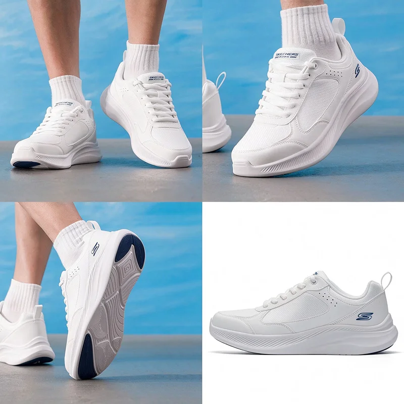 Skechers 118157-WHT Women Mesh Sneakers Lace Up Thick Sole Lightweight Breathable Casual Walking Shoes