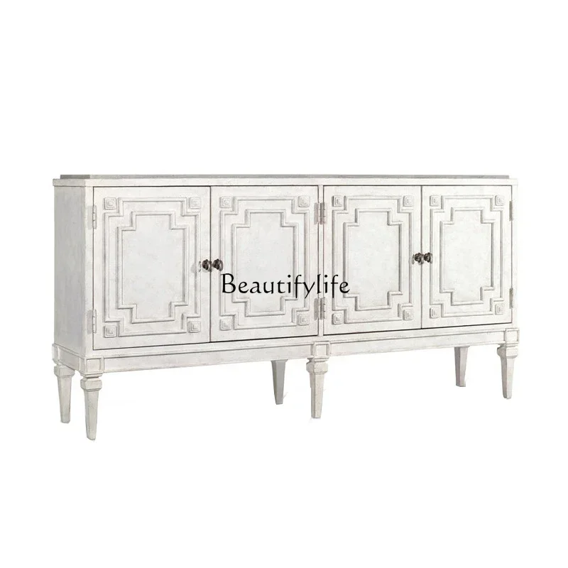 

LXAmerican porch cabinet French living room solid wood light luxury European carved storage dining side decorative TV cabinet