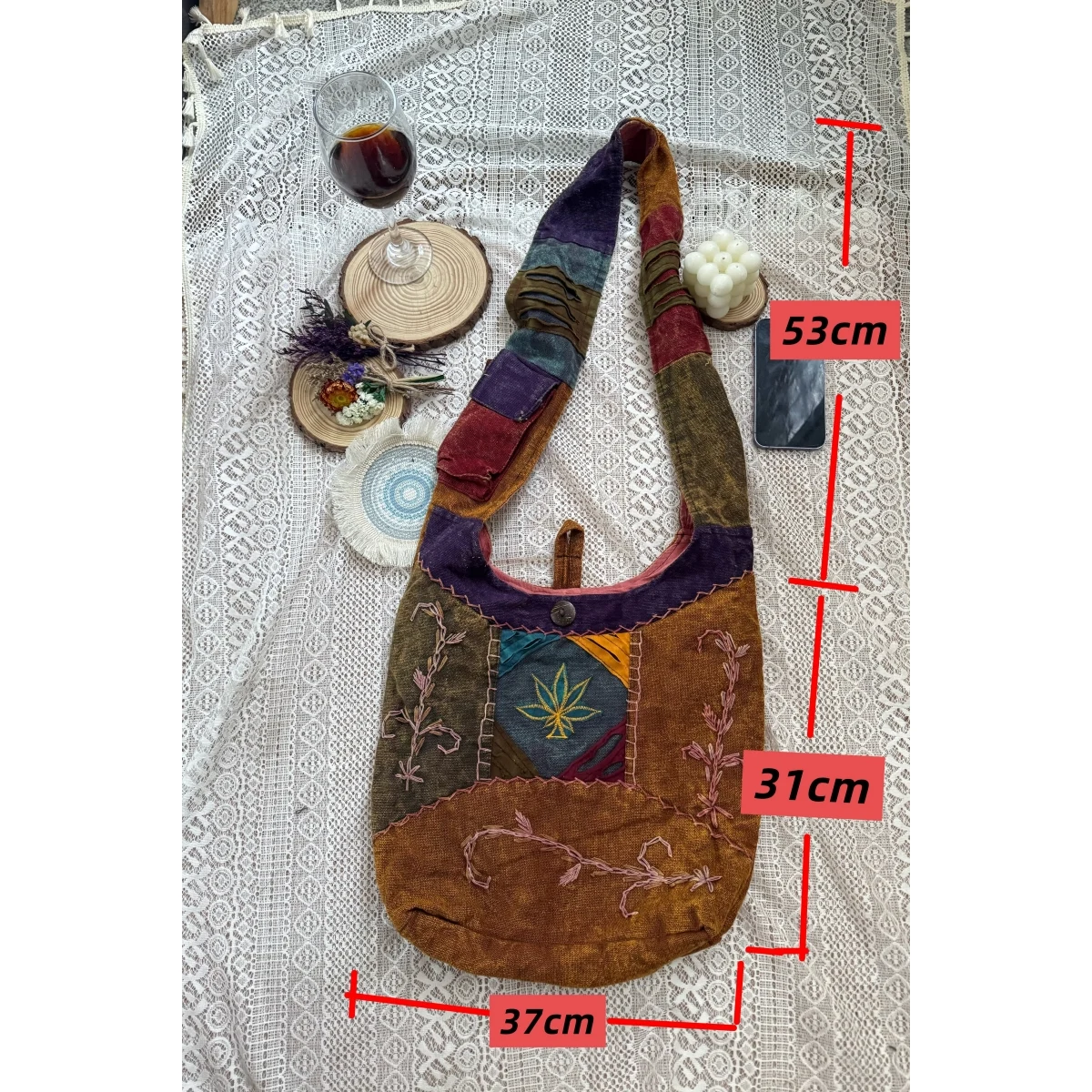 

Hand Embroidered Patchwork Floral Plant Pattern Shoulder Bag Ethnic Style Casual Foldable Single Strap Women's Handbag