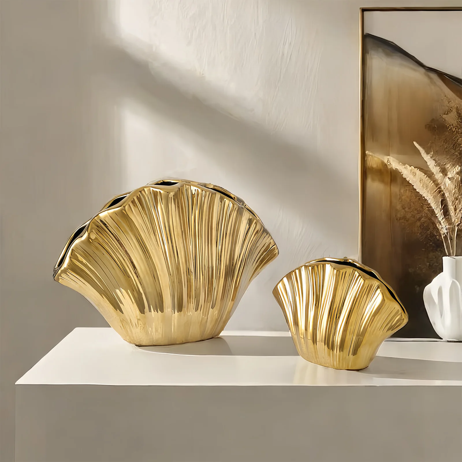 Golden Shell Ceramic Vase Colorful Gradient Shell Snail Flowerpot Flower Arrangement Accessories Home Decoration Flower Vase