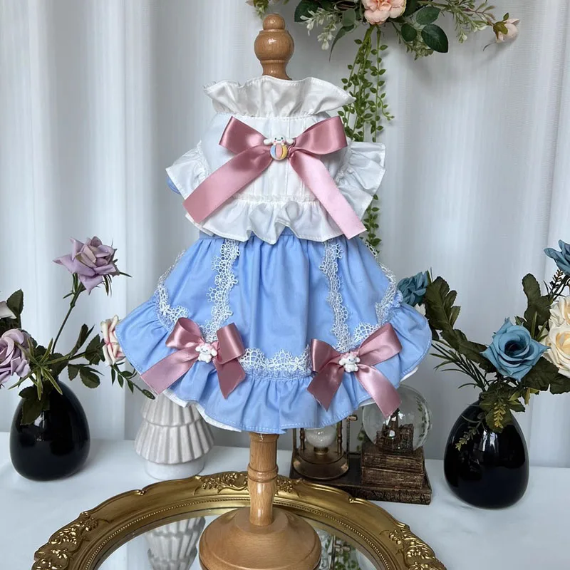 

Autumn Puppy Dog Cats Clothing Fashion Pure Cotton Simple Bow Princss Dress For Small Medium Dogs Pet Product Dog Clothes Poodle