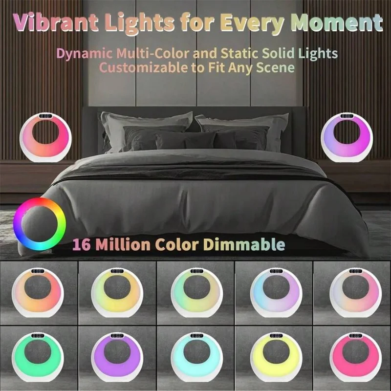 مصباح LED ليلي مكبر صوت بلوتوث مع منبه، تحكم في التطبيق، عرض الوقت، ديكور المنزل، هدية مثالية للفتيات المراهقات، وردي. #4