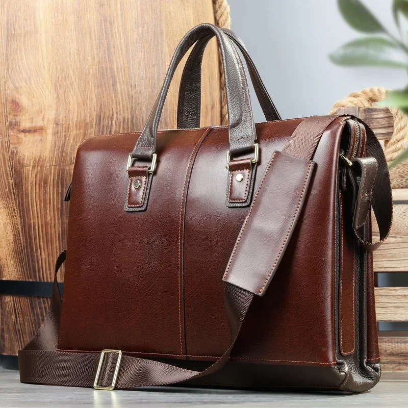 Pastas para laptop para homens, bolsa mensageiro de negócios, bolsa de ombro casual, bolsa vintage de couro artificial