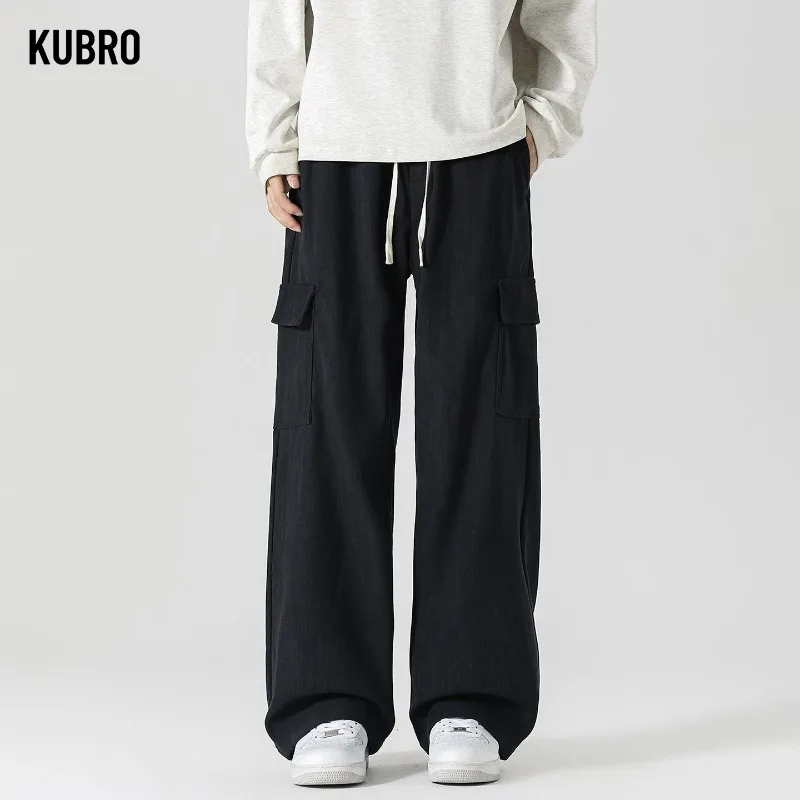 

Men's Autumn Japanese Straight Daily Pants Straight Wide Leg Trousers Male Fashion Big Pockets Causal Pants Vintage Sports Pants
