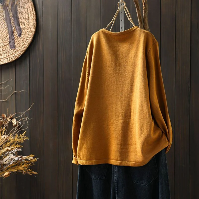 Autumn Sports Chic Minimalist Sweaters Women Trendy Classic Solid Color Round Collar Long Sleeve Button Loose Casual Pullover