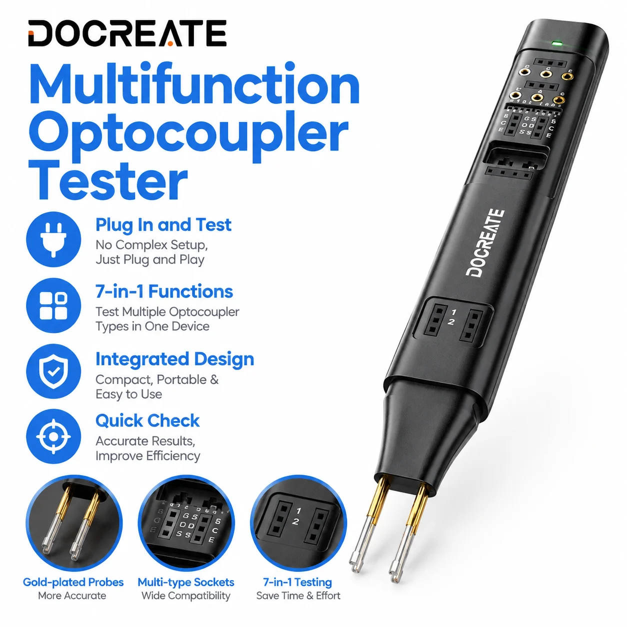 Docreate 878 7-in-1 Component Tester, Transistor Tester for IGBT SCR MOSFET TL431 Optocoupler NPN PNP Electronic Repair Tool