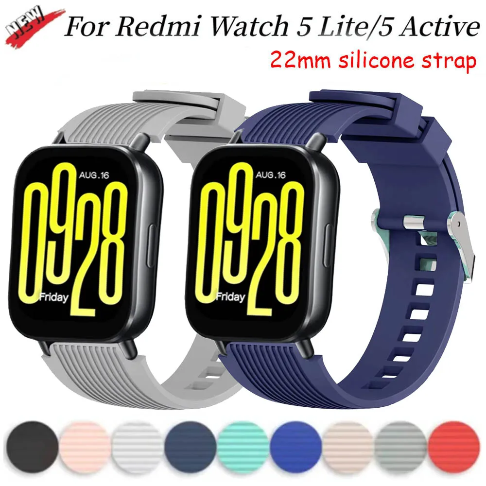 

22mm Silicone Strap for Redmi Watch 5 Active/Redmi Watch 5 Lite Sport Bracelet Watchband for Huawei Watch GT5 4 3 Pro 46mm Strap