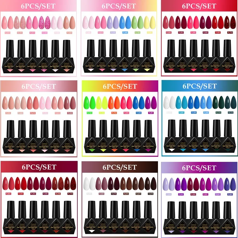 

6pcs Gel Nail Polish Set HEMA Free Semi Permanent Nail Art Decorations All for Spring Summer Nails Manicure Design Nail Supplies