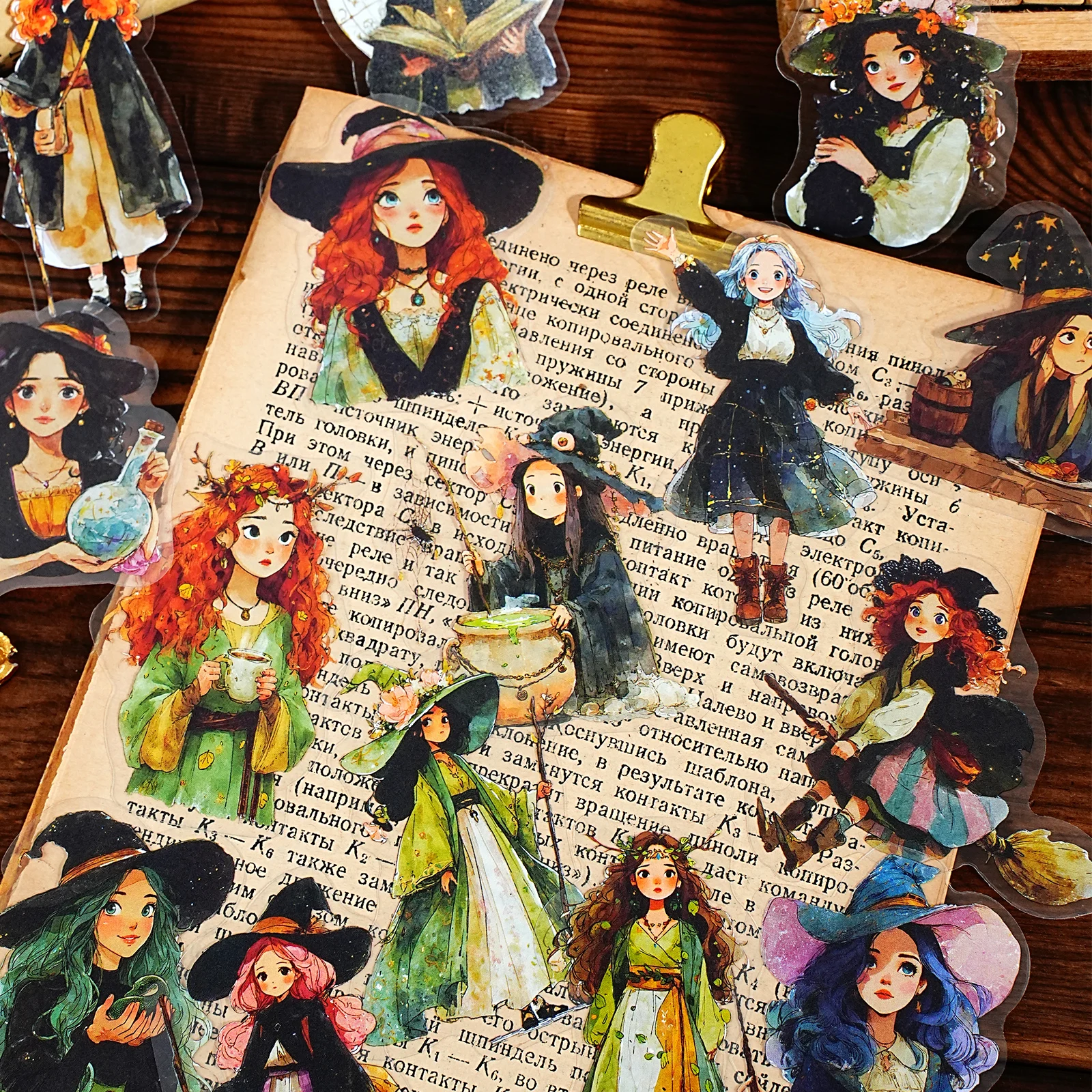 Etori Life Witch's Whispers Retro Magical Girl Schattig Karakterpatroon Huisdierstickers voor decoratie Scrapbookingbenodigdheden, Notitieboekjes, Telefoonstickers, Anime Diy, Kindercadeau Papieren zakken, Speelgoedstickers