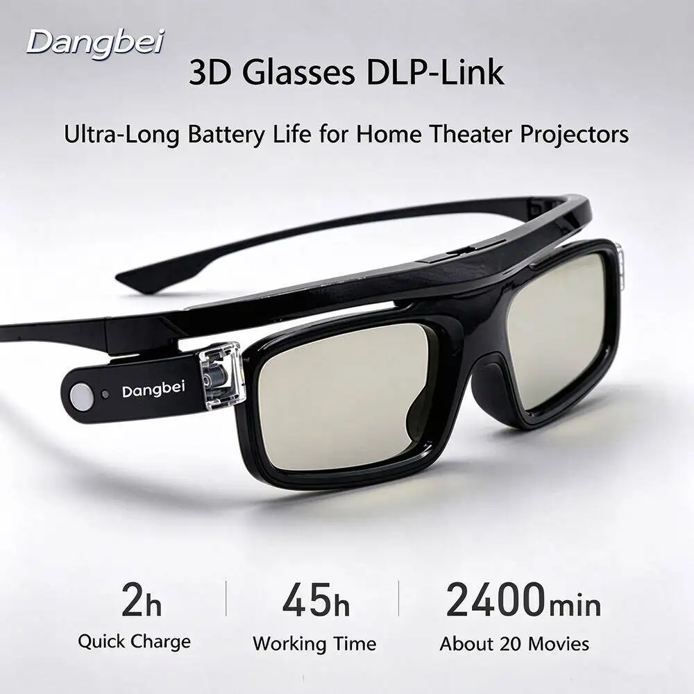 Dangbei Projector Accessories DLP-Link Active Shutter 3D Glasses Built-in Battery for Home Theater DLP Projectors