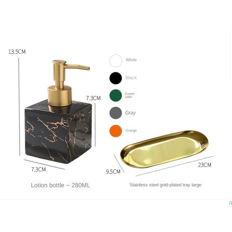 Luxury Gold-plated marmored Ceramic Lotion Bottle Press Dispenser di sapone bagno Shampoo imbottigliamento diffusore Box accessori per il bagno