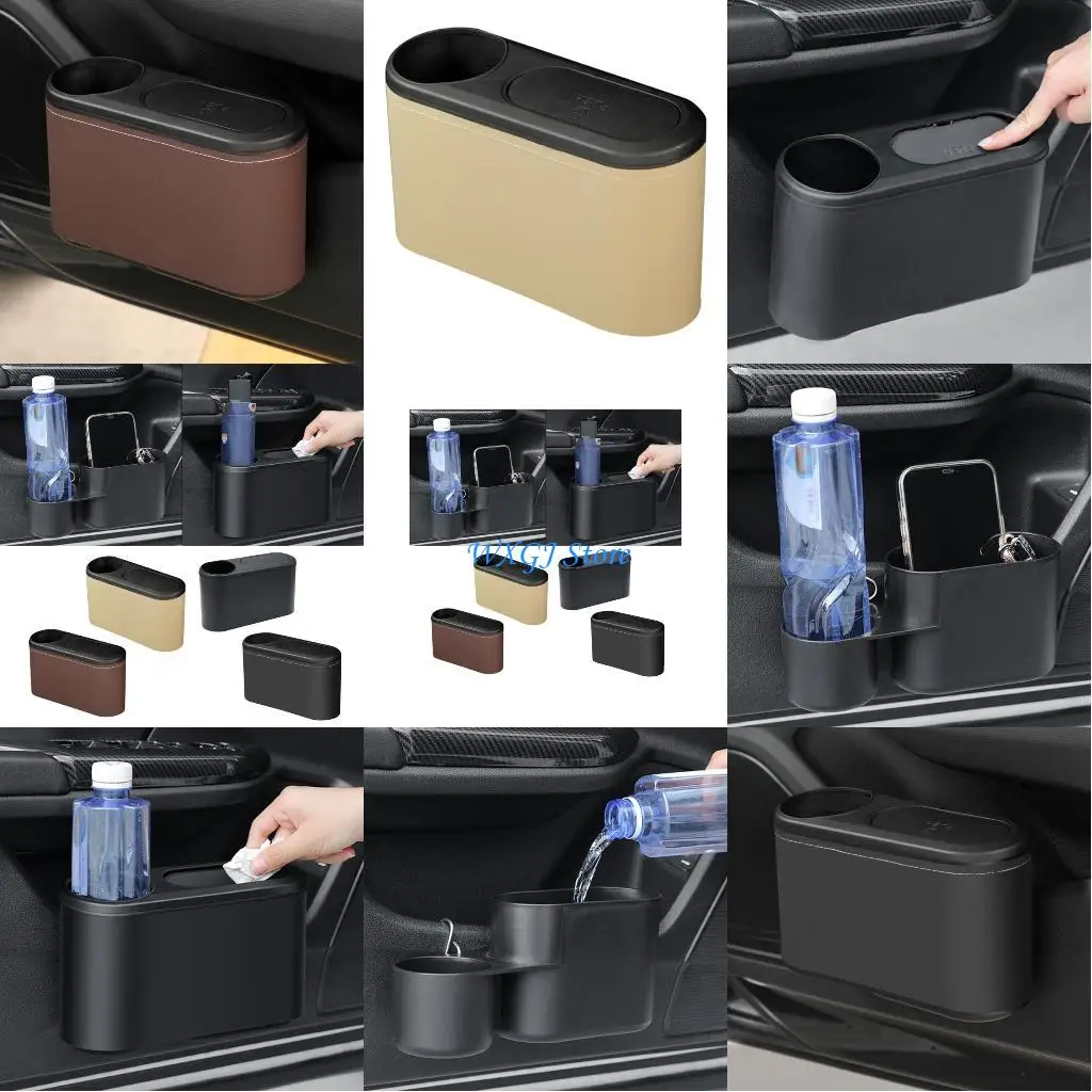 

37JE Car Door Storage Box Garbage Container Car Trash Can Bin Cup Holder