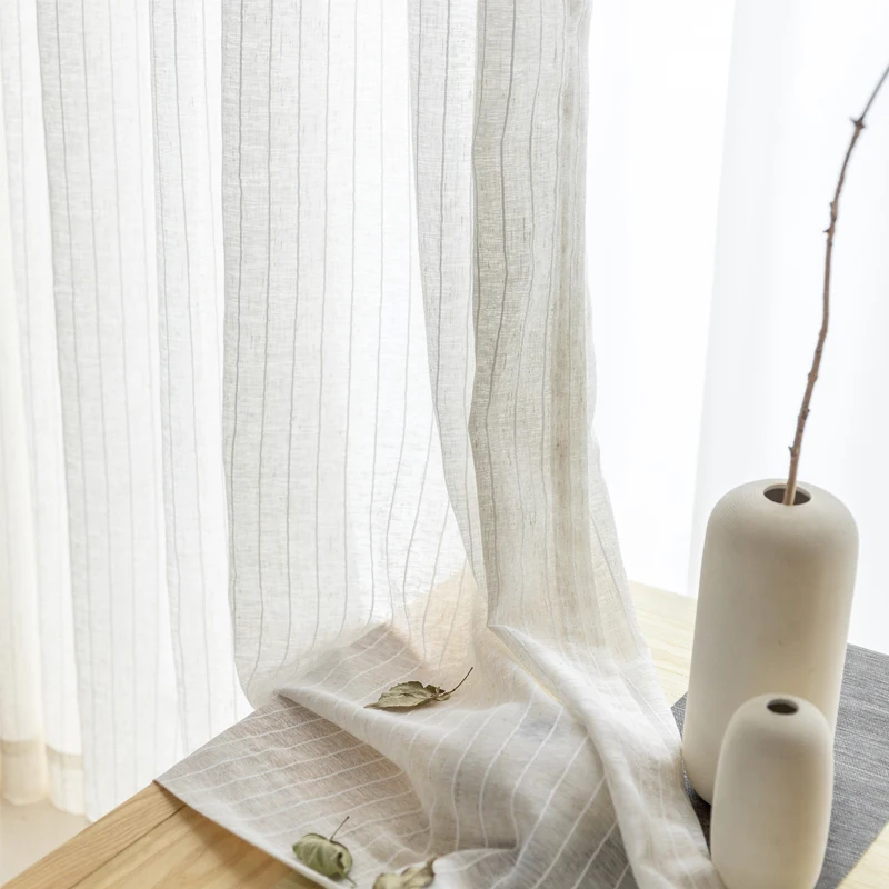 Japanese gauze curtain cotton linen curtain yarn living room balcony bedroom log wind drift window screen cotton linen fabric