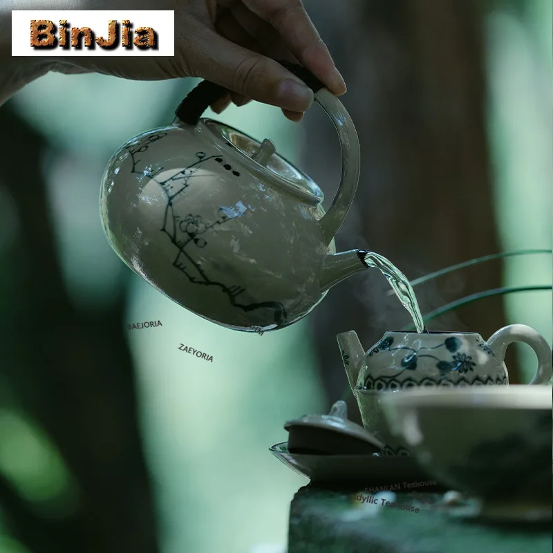450ml Powder Yin Blue-and-white Boiling Water Kettle Large Capacity Tea Making Pot Flower Tea Kettle Tea Ceremony Accessories