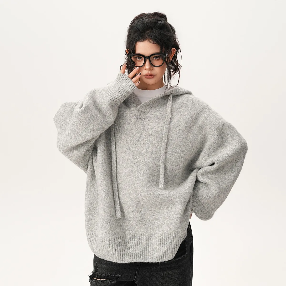 Unisex Knitting Hoodies 2025 Autumn New Streetwear Hooded Knit Jacket Heather Gray Unisex Couples Lazy Style Versatile Sweater