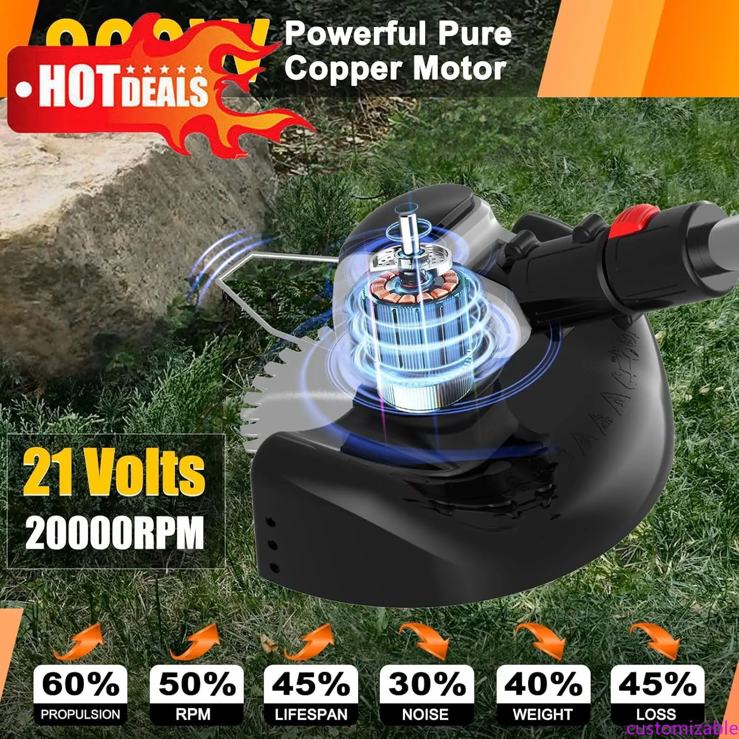 

Customizable Cordless Electric Weed Wacker Battery Powered,3 In1 Grass Trimmer/Brush Cutter/Lawn Edger For Yard Garden