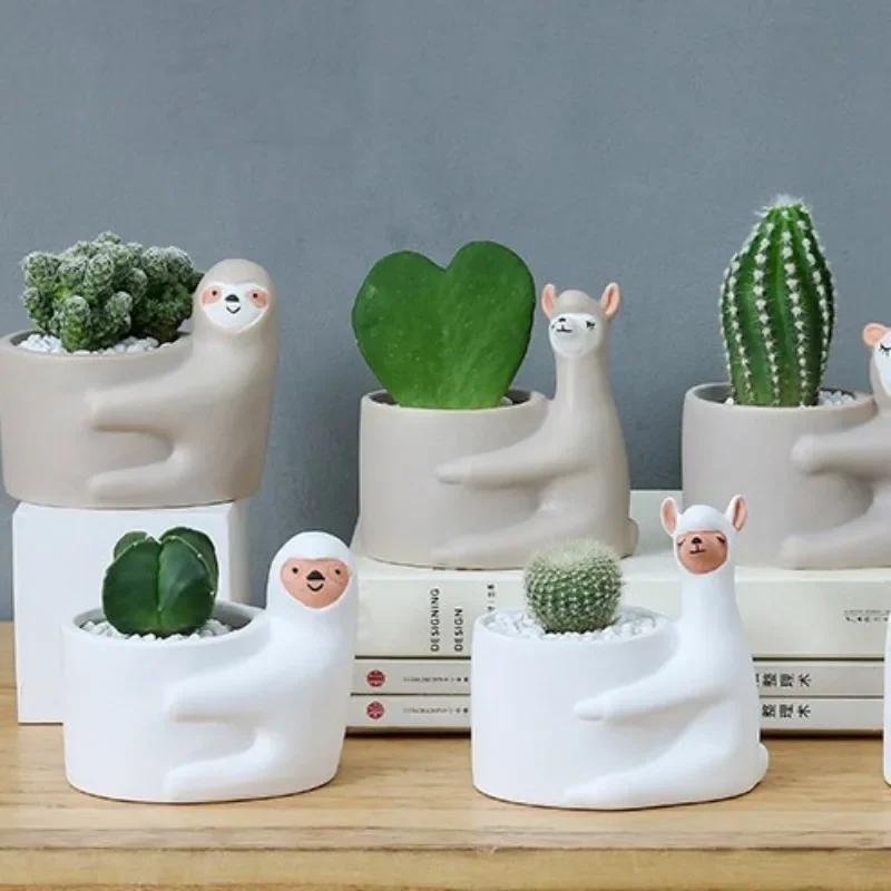 Mini Ceramic Flowerpot Green Plant Succulent Flowerpot Cartoon Sloth Pattern Ceramic Small Flower Pot Ceramic Pot