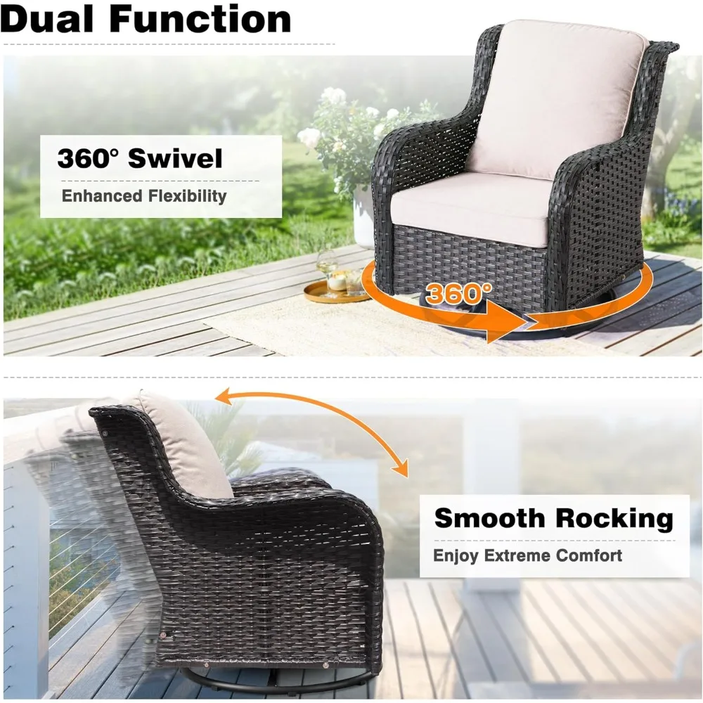 Patio furniture set, 6-piece outdoor wicker high-back sofa set with swivel rocking chair, ottoman, comfortable cushions