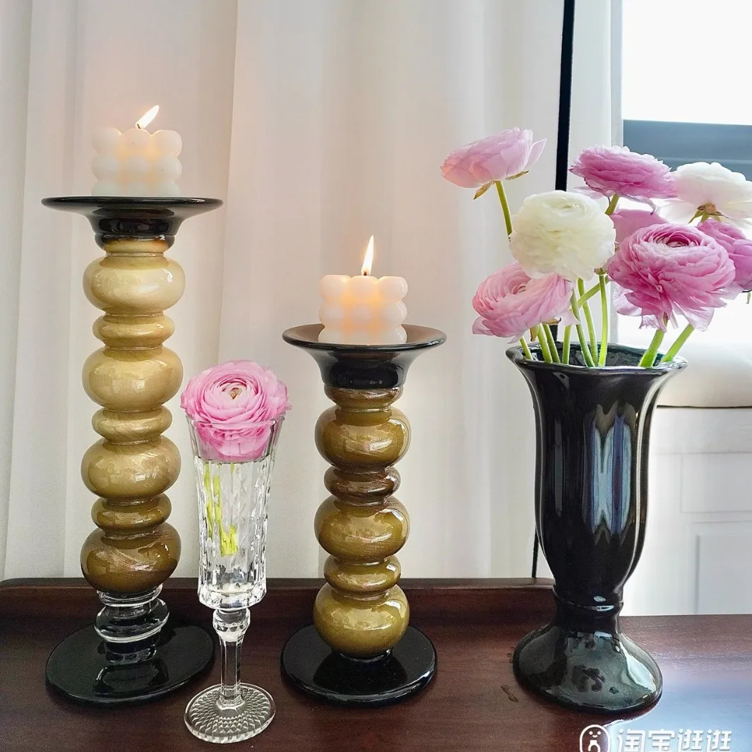 Flowing gold ice cubes heavy industry glazed medieval candlestick retro high-end art dining table ornament