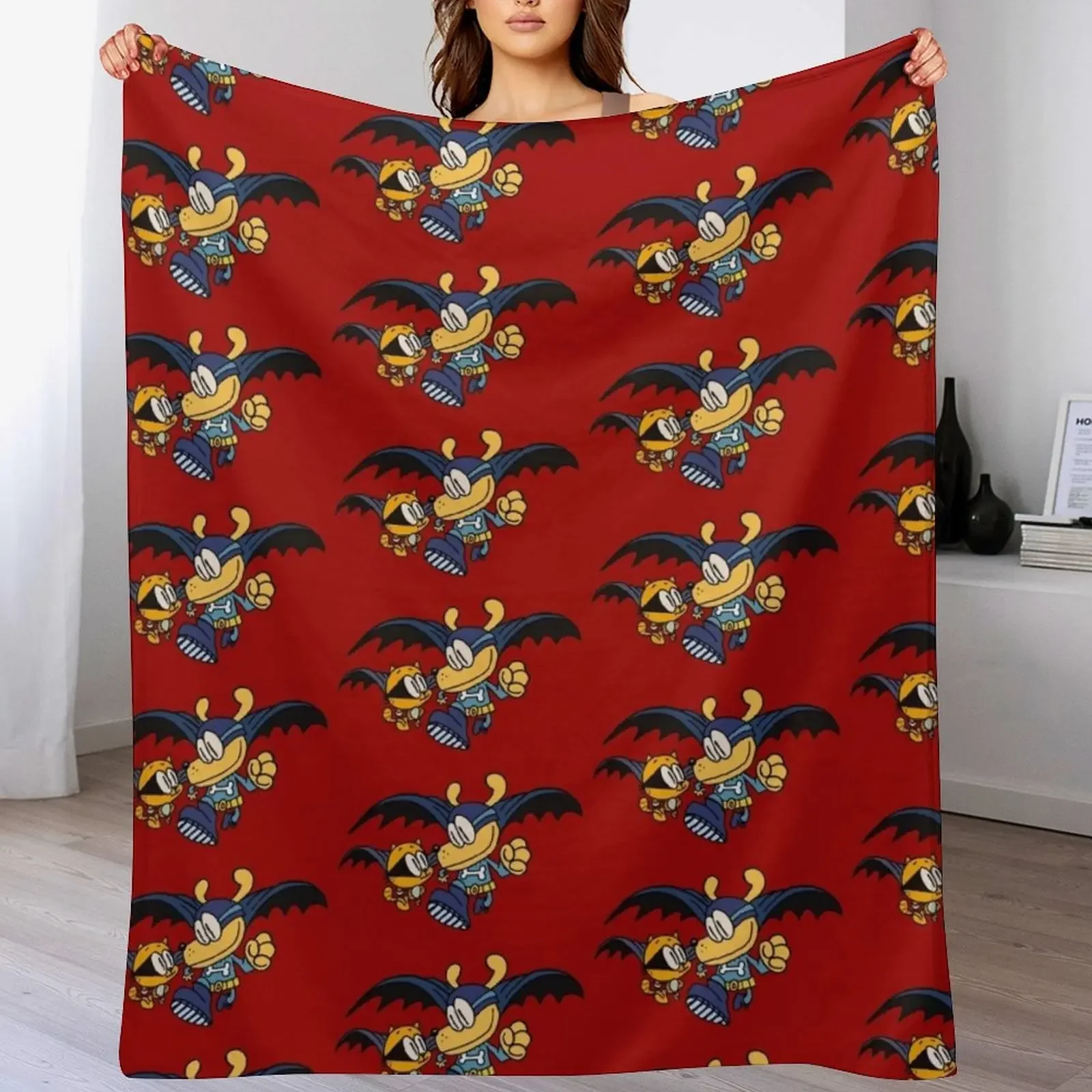 Dog Man and Cat Kid running fan art Throw Blanket blankets and throws funny gift Blankets