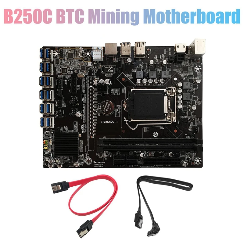 

B250C BTC Mining Motherboard With 2XSATA Cable 12XPCIE To USB3.0 Graphics Card Slot LGA1151 Support DDR4 RAM Motherboard