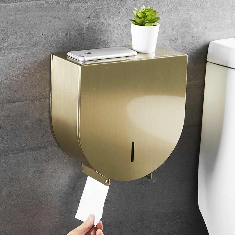 Bathroom Stainless Steel Large Roll Paper Holder Toilet Paper Holder Large Roll Paper Box Tissue Holder Waterproof Large Plate