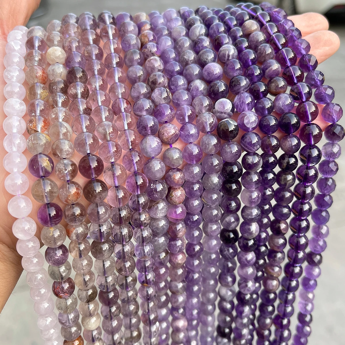 Natürliche lila Kristallperlen, Amethyst, lila Geisterquarz, lose Spacer für Schmuckherstellung, DIY-Armband, Halskette, Zubehör – Detail 6