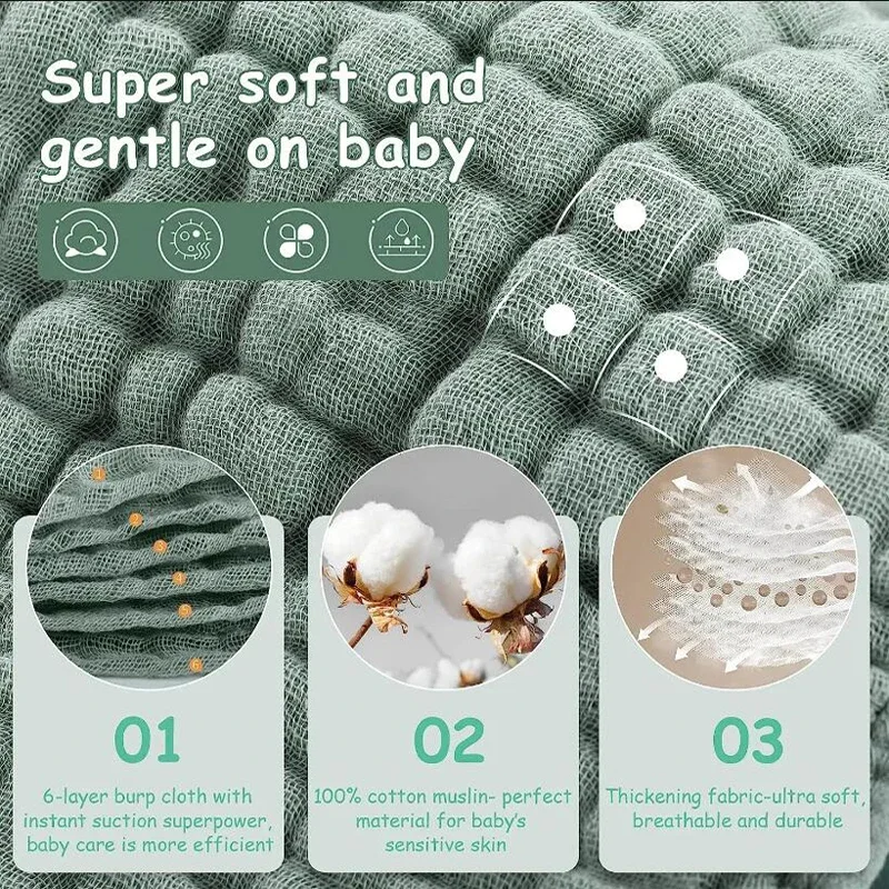 1/6pack Baby Burping Cloth 25*50cm Large Extra Soft and Absorbent Muslin Burp Cloths 100% Cotton Washcloths For Baby