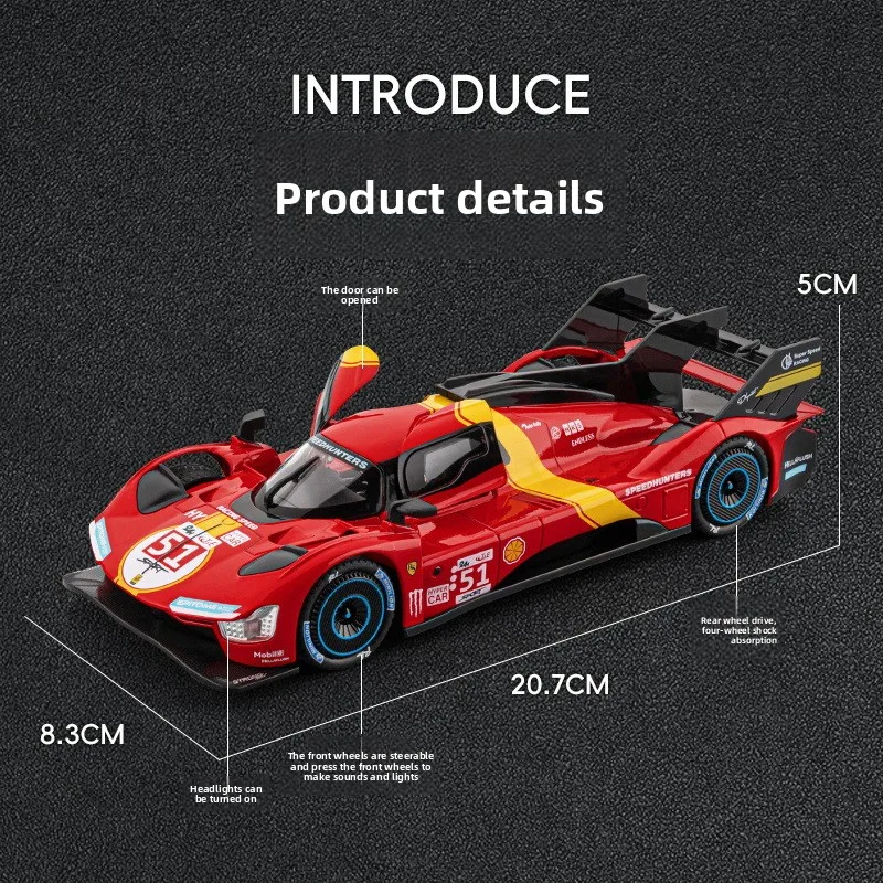 Simulation 1:22 Scale Le Mans 499 Racing Car Model Sound and Light Pull-Back Children's Toy Car Collection Miniature Voiture