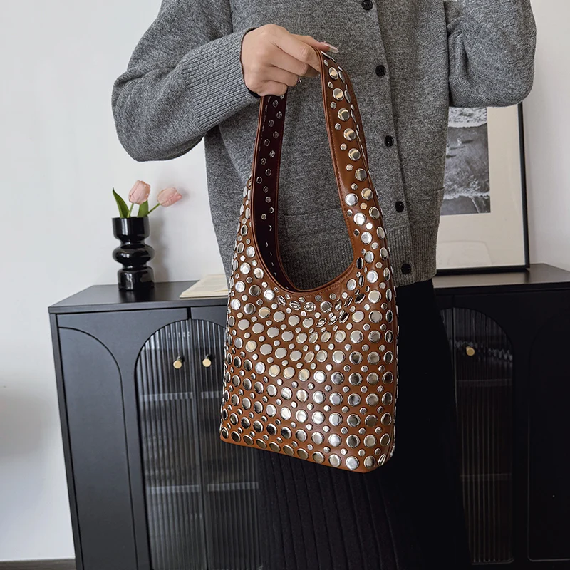 Designer Geometric Shoulder Bag For Women Top Brand Handbag Luxury Shiny Rivet Handmade Evening Clutch Bag Fashion Party Purse image 4