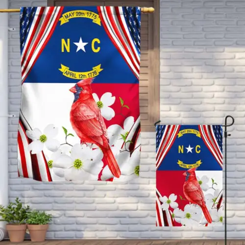 North Carolina Flag With Cardinal and Flowering Dogwood Garden Flag - House Flag