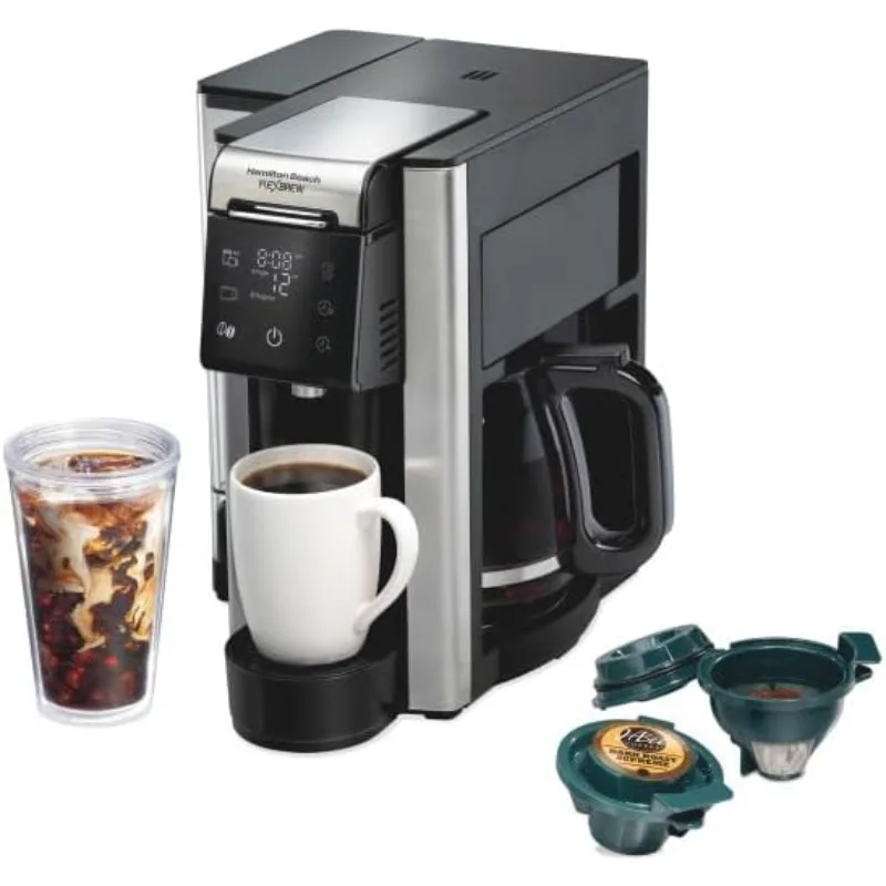 

5-in-1 12-cup drip and single-serve hot and iced coffee maker with removable 60-ounce water tank for pods and ground coffee