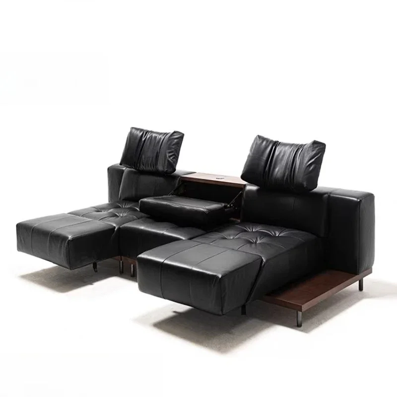 Vintage black leather sofa swivel multi-purpose living room top layer cowhide